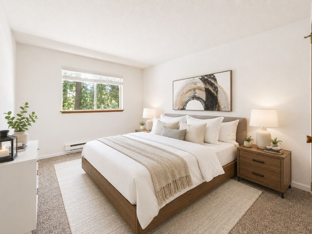 Bedroom with walk in closet in a Sherwood Glen apartment home